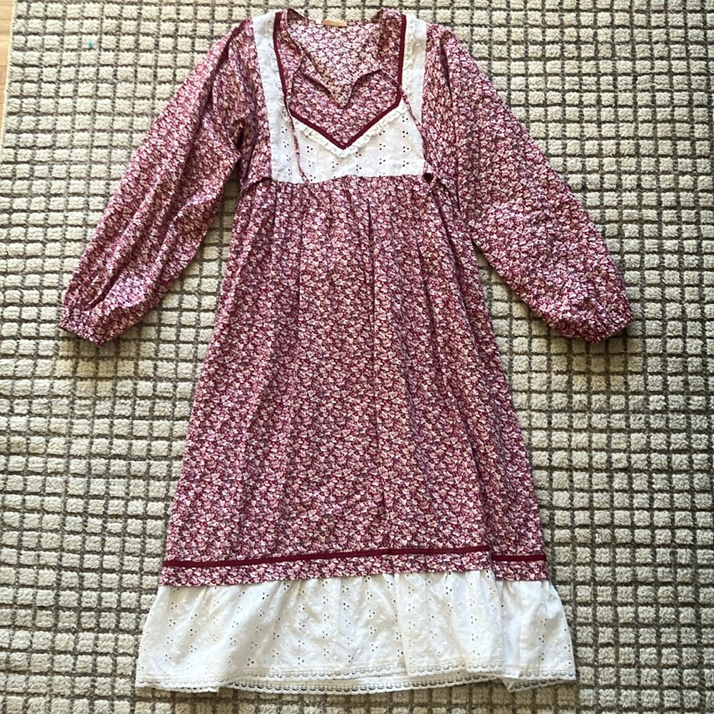1970s Prairie Maxi Dress with Broderie anglaise cotton trim